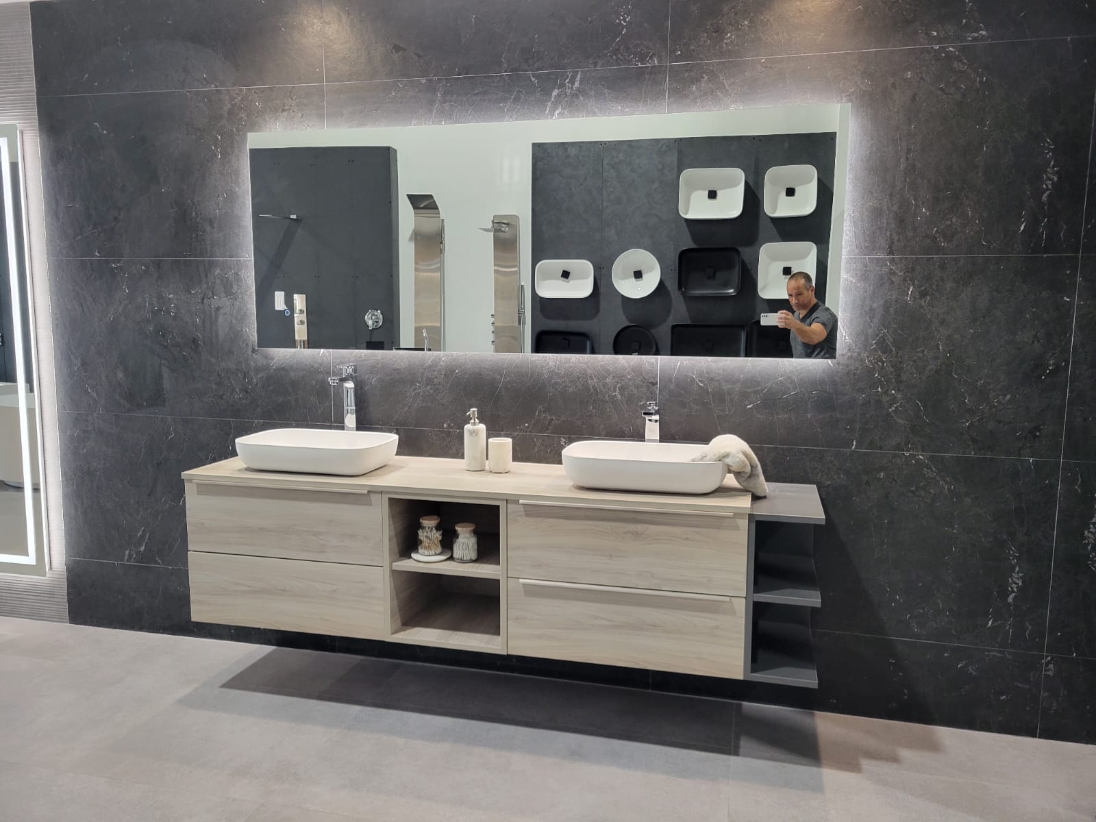 Dark stone vanity wall