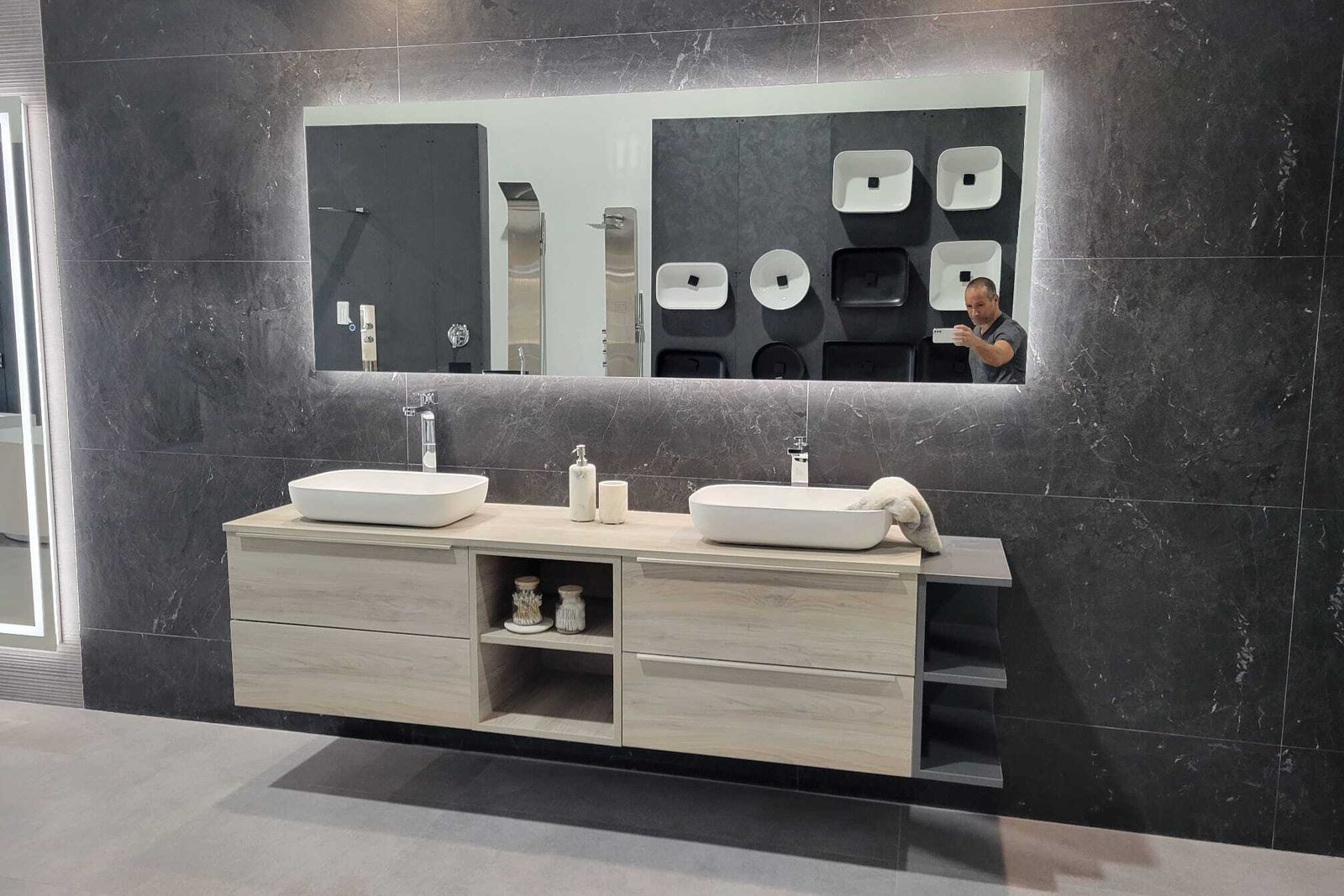 Dark stone vanity wall