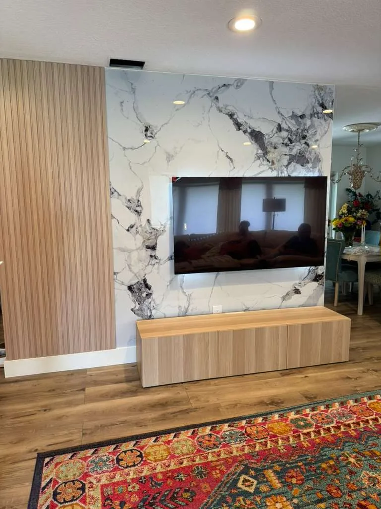 Smooth finished feature wall with seamless drywall finish